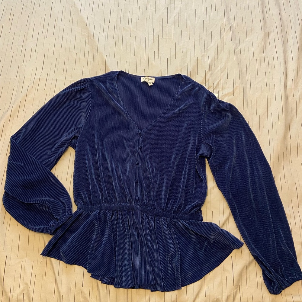 Jessica Simpson Blue Long Sleeve Peplum Blouse